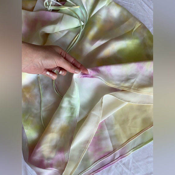 Zara Printed Watercolor Satin Tie Dye Mini Cowl Neck Dress Cream Pink XS NWT - Picture 16 of 16